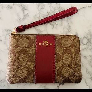 Coach Wristlet in Signature Canvas - Brown & Red
